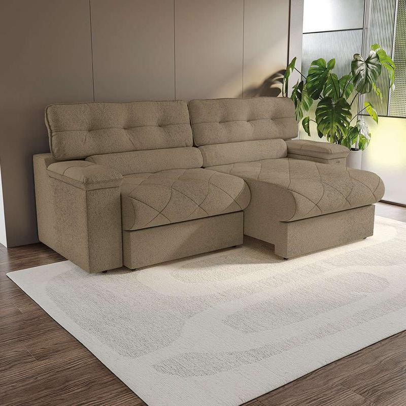 【☺︎商品】MADEIRA SOFA Fabric Sofá 4 Lugares Retrátil e Reclinável Malta Molas Bouclé Fendi 265